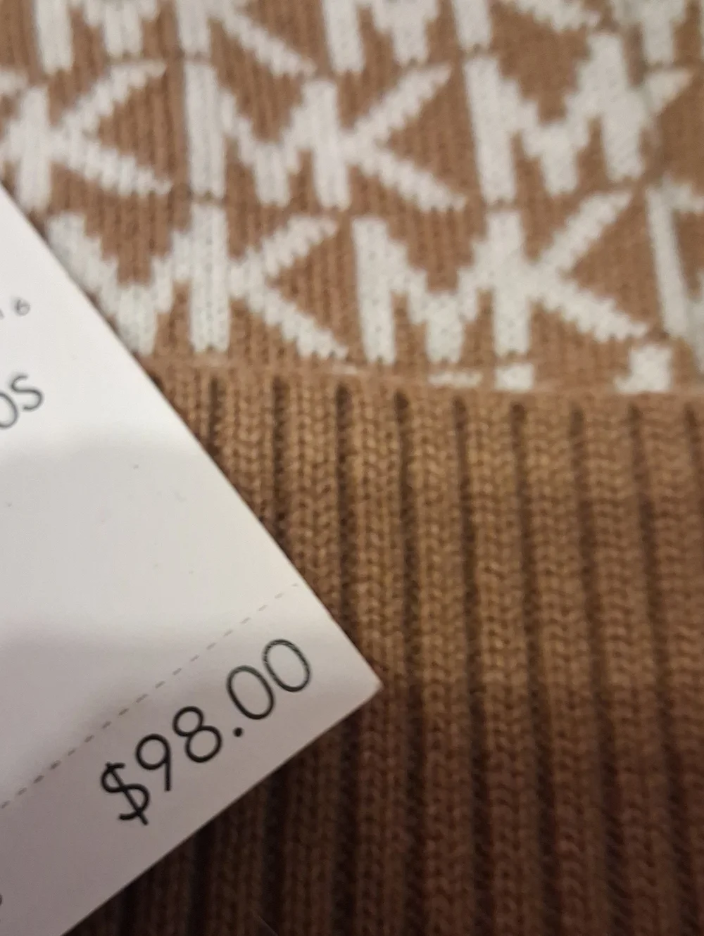 Michael Kors Tan and White MK Logo Knit Hat, Scarf & Gloves Set